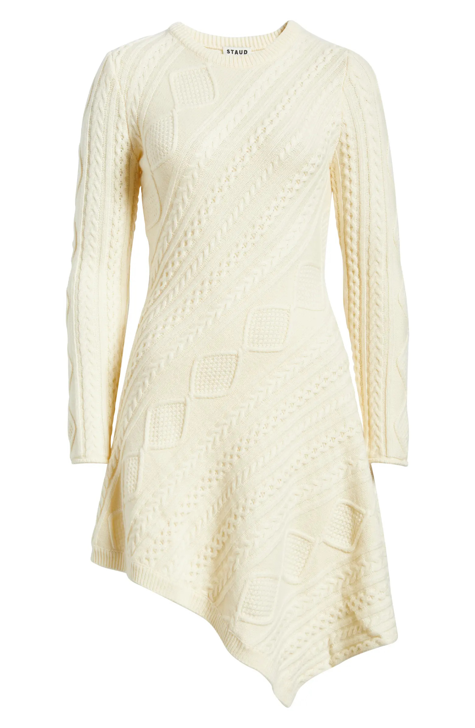 STAUD Eva Long Sleeve Cable Stitch Sweater Dress | Nordstrom | Nordstrom