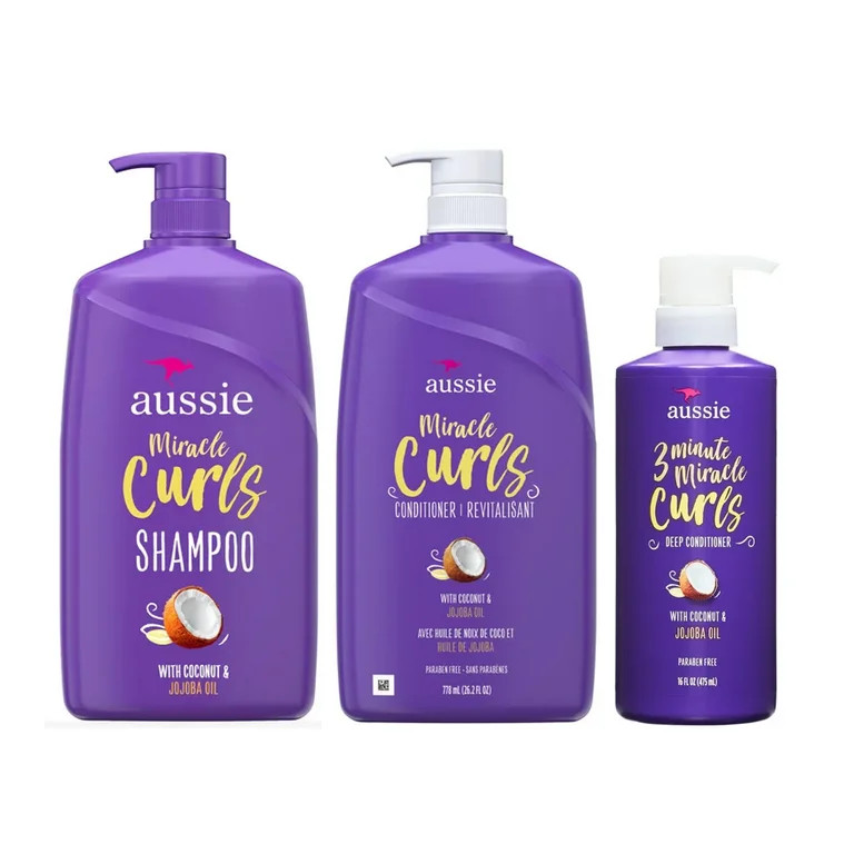 Aussie Miracle Curls Shampoo, Conditioner, & Deep Conditioner Set with Coconut & Jojoba Oil,  For... | Walmart (US)