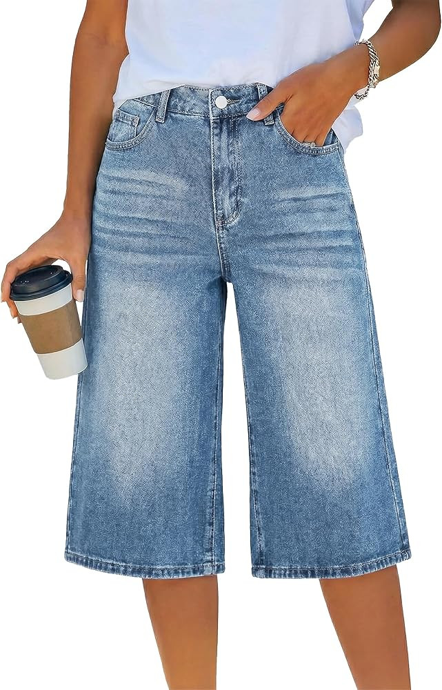 Emmiol Long Baggy Denim Jorts for Women - High Waisted Bermuda Y2k Jean Shorts Wide Leg Casual Tr... | Amazon (US)