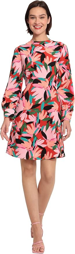 Donna Morgan Women's Long Sleeve Mock Neck Floral Printed Fit and Flare Dress | Amazon (US)
