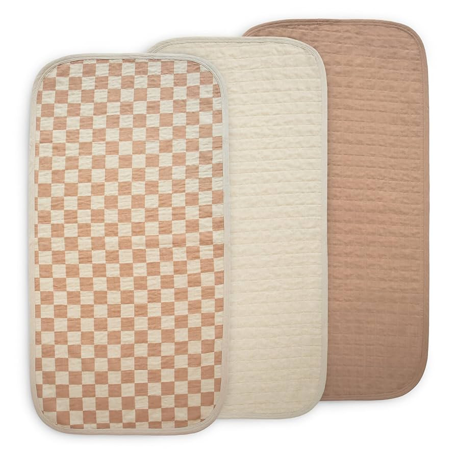 mushie Waterproof Changing Pad Liners | 100% Organic Cotton | Set of 3 (Check Combo) | Amazon (US)