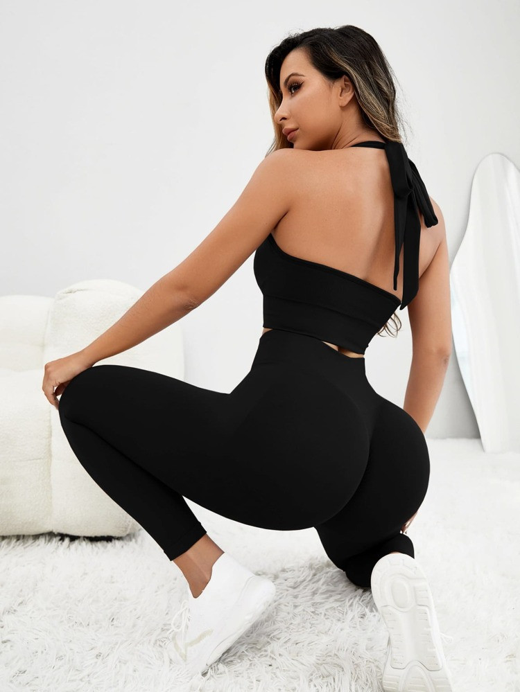 Seamless Crisscross Backless Tummy Control Sports Set | SHEIN