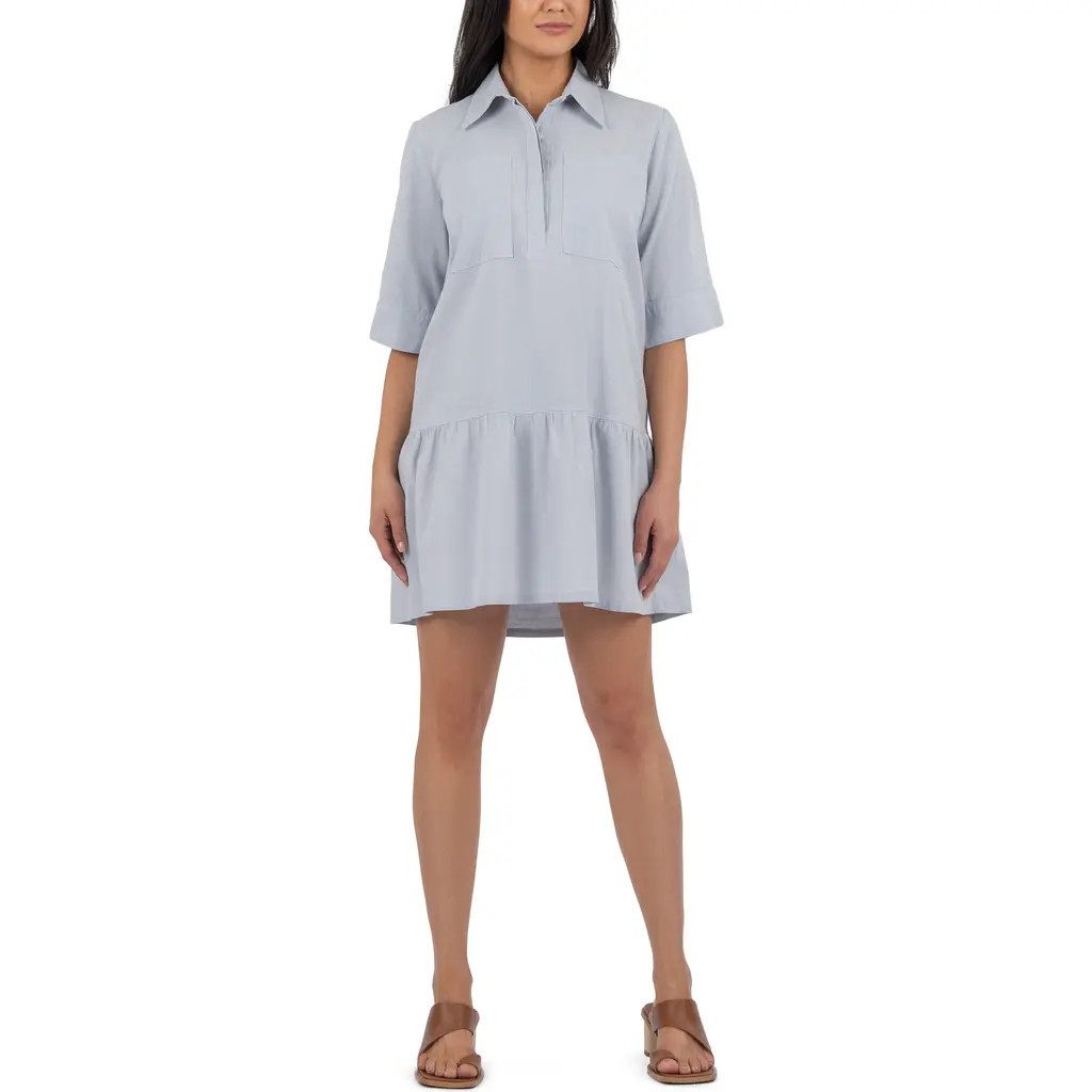 KUT from the Kloth Jupiter Stripe Cotton & Linen Shirtdress in Blue/White at Nordstrom, Size Small | Nordstrom