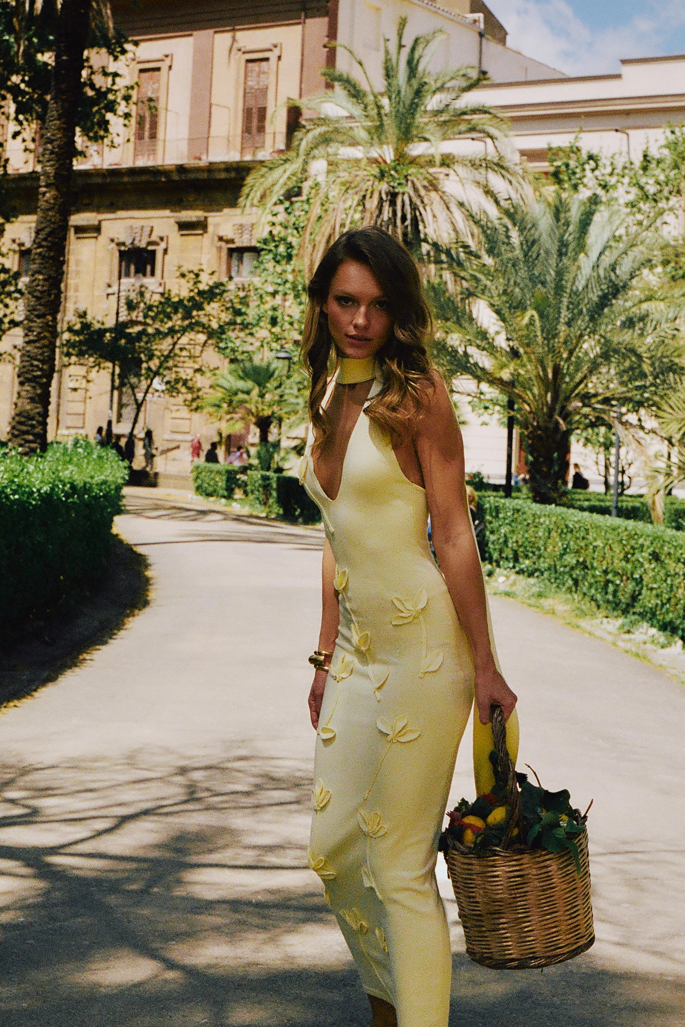 Wynn Floral Knit Midi Dress - Lemon | MESHKI US