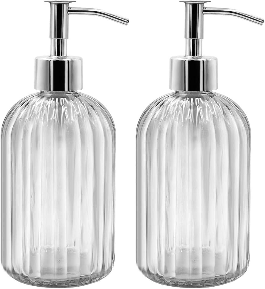 2 Pack Glass Soap Dispenser Bottle with Pump, 14 Oz Refillable Liquid Hand Jar Dispenser for Bath... | Amazon (UK)