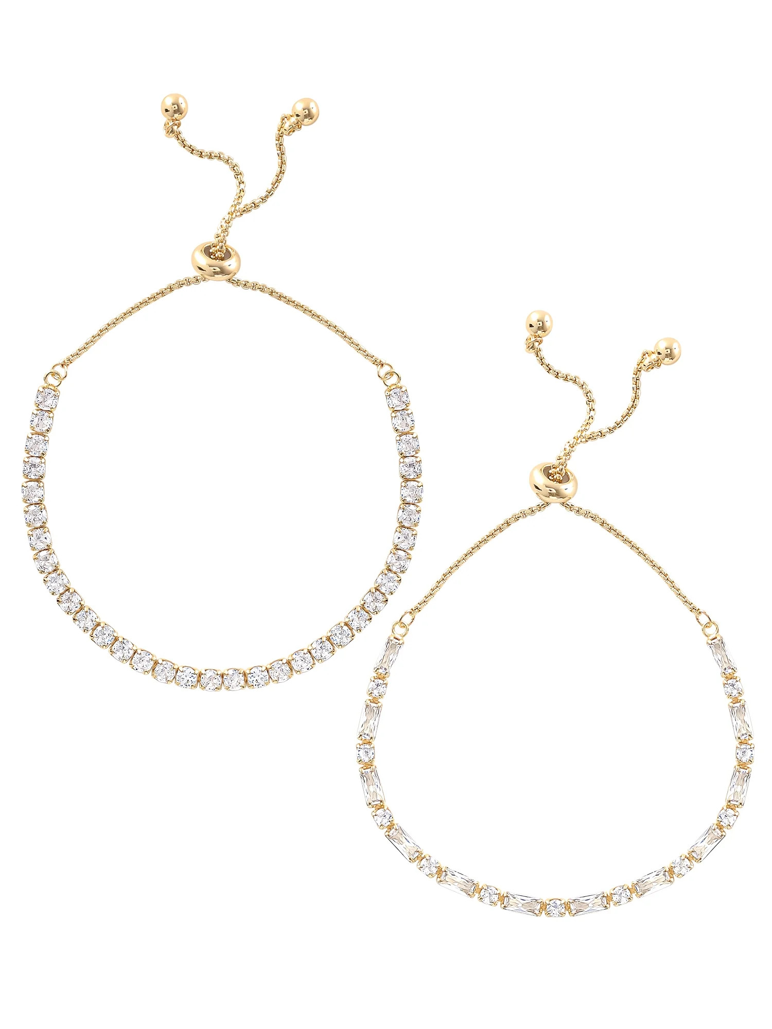 Believe by Brilliance Women's 14kt Gold Flash Plated Cubic Zirconia Adjustable Bracelet Set, 2 | Walmart (US)