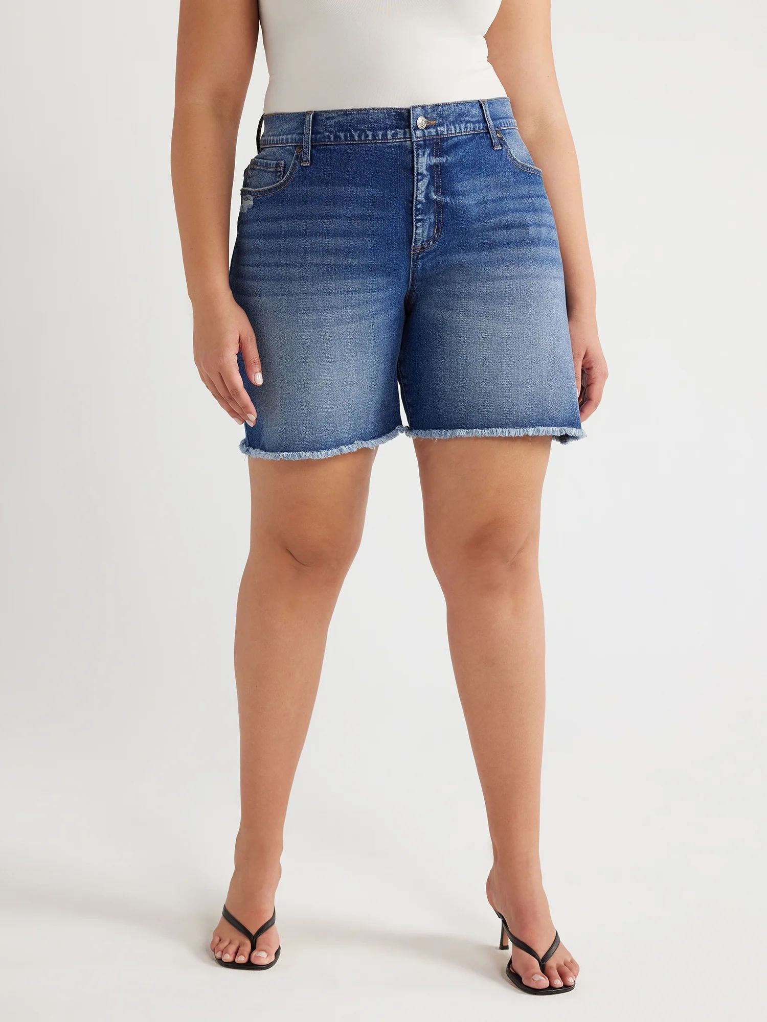 Sofia Jeans Women's Plus Size Gabriella Mid Rise Frayed Hem Bermuda Shorts, 7" Inseam, Sizes 14W-... | Walmart (US)