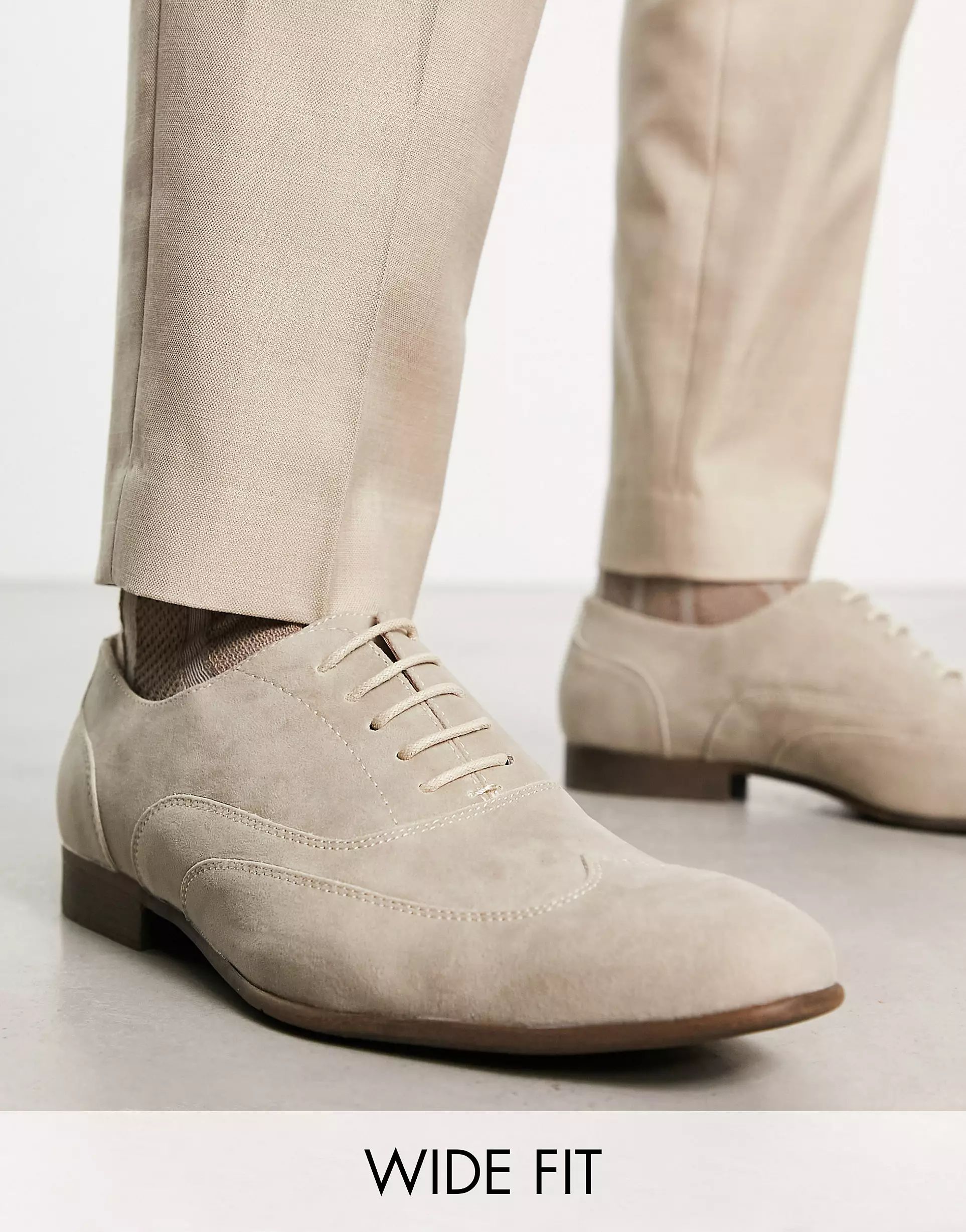 Truffle Collection wide fit oxford lace up shoes in sand faux suede | ASOS (Global)