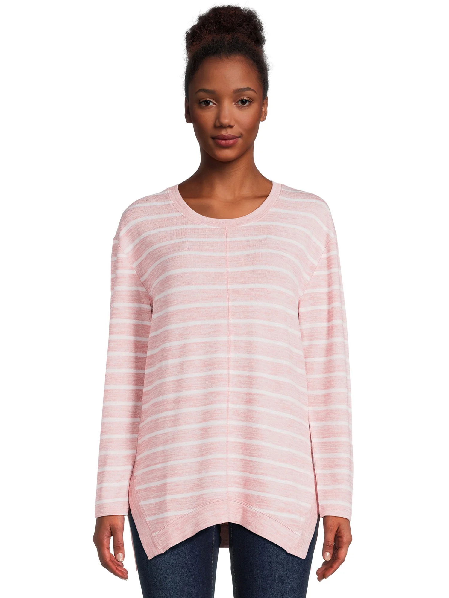 Time and Tru Women's Hacci Knit Tunic Top with Long Sleeves, Sizes S-XXXL | Walmart (US)