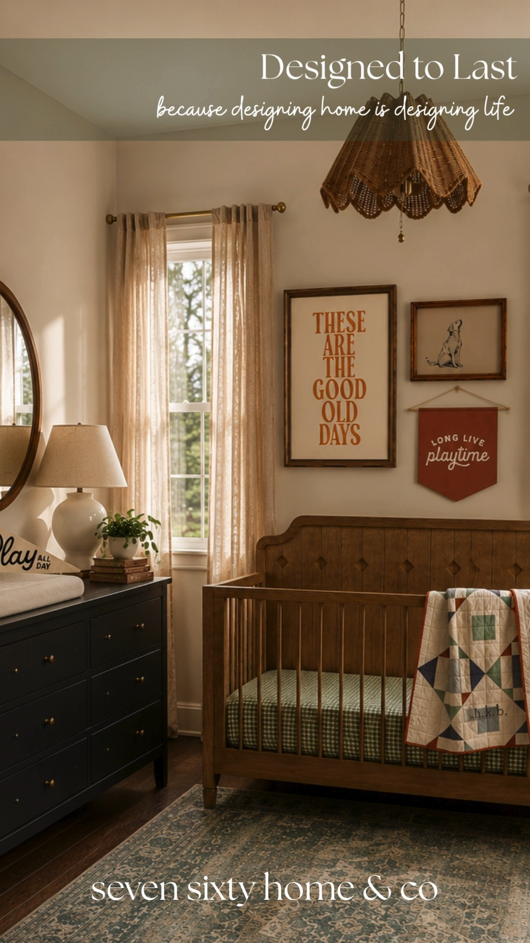Traditional lakeside nursery featuring heritage-inspired decor, warm wood furniture, vintage camp artwork, and timeless textiles. A cozy cabin-inspired nursery designed for childhood and built to last. 

 #LTKHome #LTKBaby #LTKKids