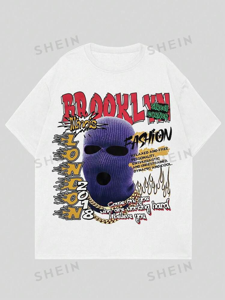 ROMWE Street Life Men's Summer Slogan Face Mask Printed Round Neck Short Sleeve Casual T-Shirt | SHEIN