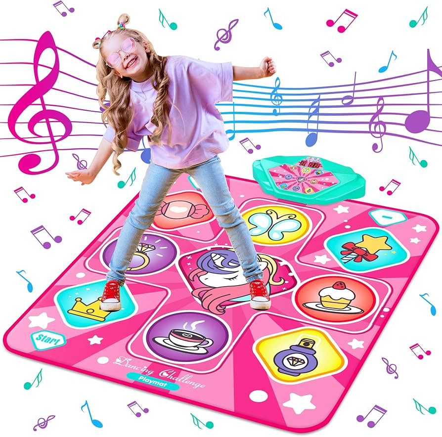 Unicorn Dance Mat, Dance Mixer Rhythm Step Play Mat, Pink Dance Pad with LED Lights, Adjustable V... | Amazon (US)