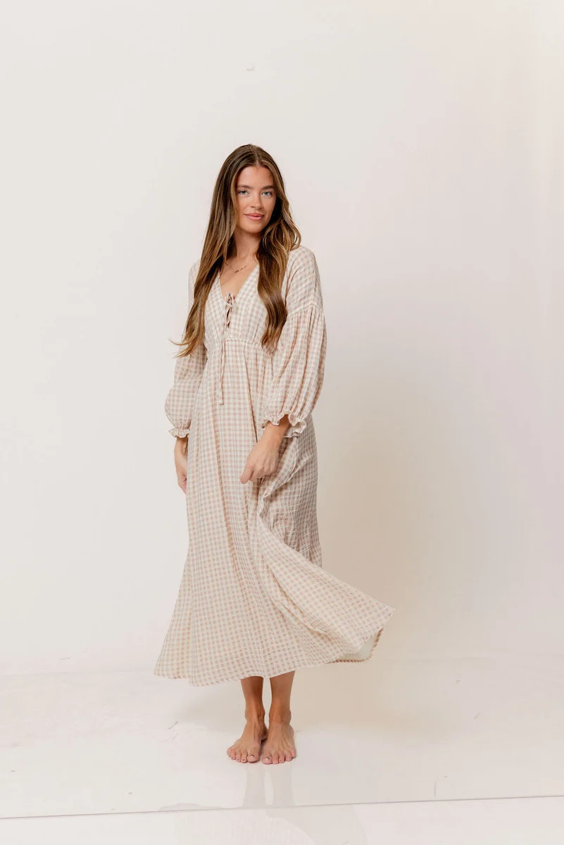 Hunter 100% Cotton Midi Dress in Rose Plaid (Lined) - Bump Friendly | Worth Collective
