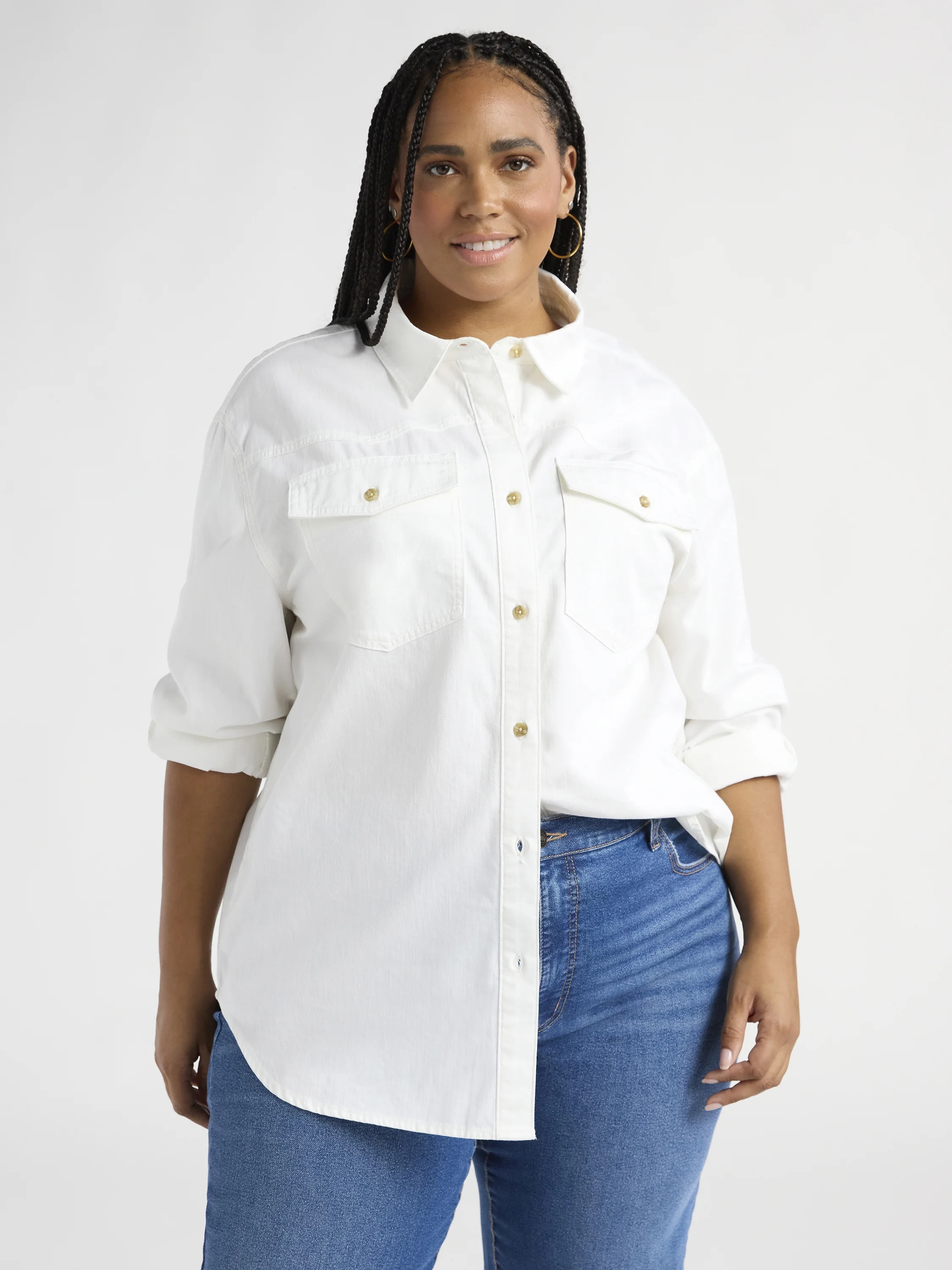 Sofia Jeans Women's Plus Size Sofia Oversized Boyfriend Shirt with Long Sleeves, Sizes 1X-4X - Wa... | Walmart (US)