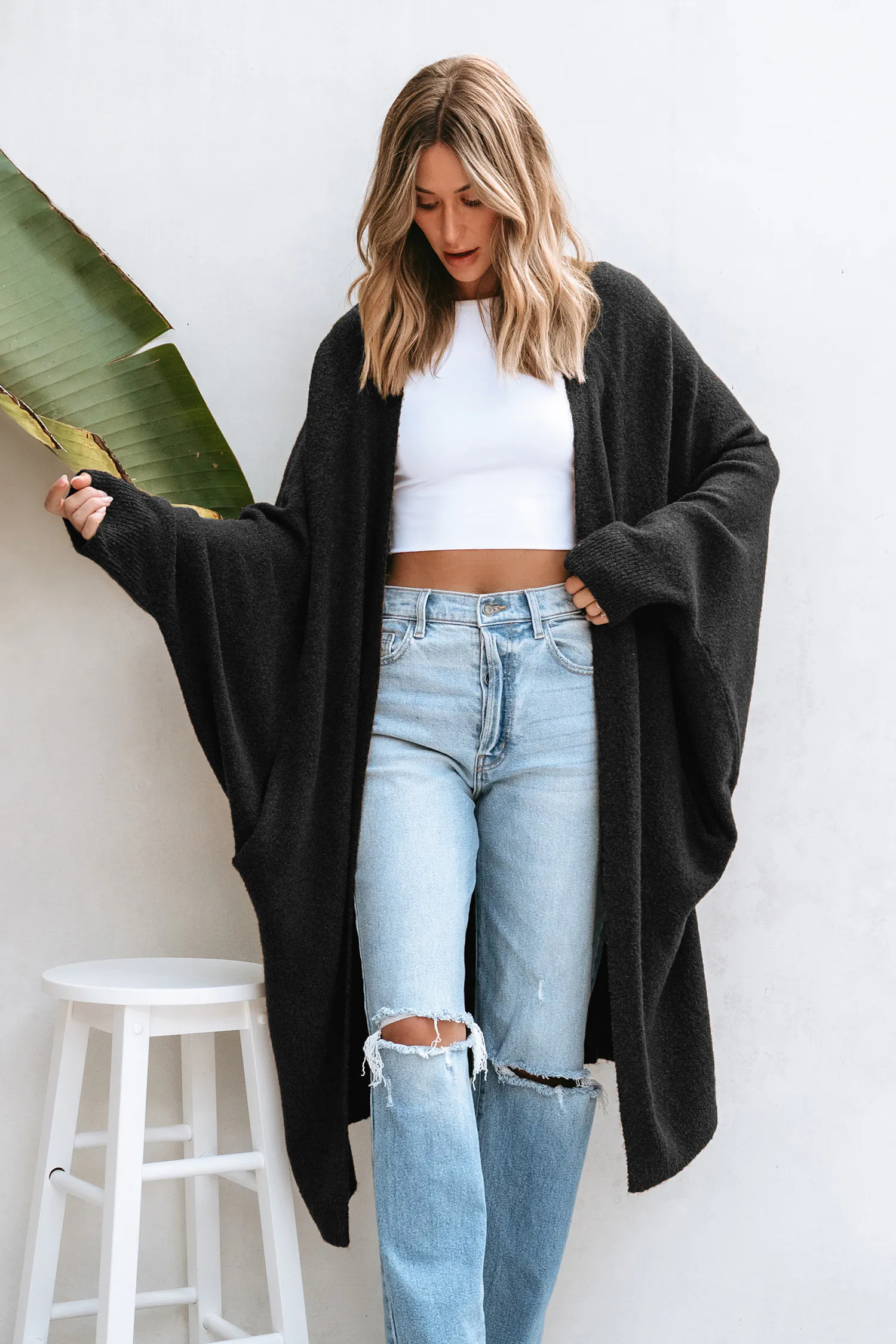 Black Open Front Dolman Sleeve Duster Cardigan | Cupshe US