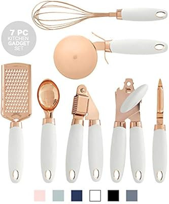 COOK With COLOR 7 Pc Kitchen Gadget Set Copper Coated Stainless Steel Utensils with Soft Touch Wh... | Amazon (US)