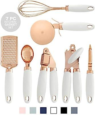 COOK With COLOR 7 Pc Kitchen Gadget Set Copper Coated Stainless Steel Utensils with Soft Touch Wh... | Amazon (US)