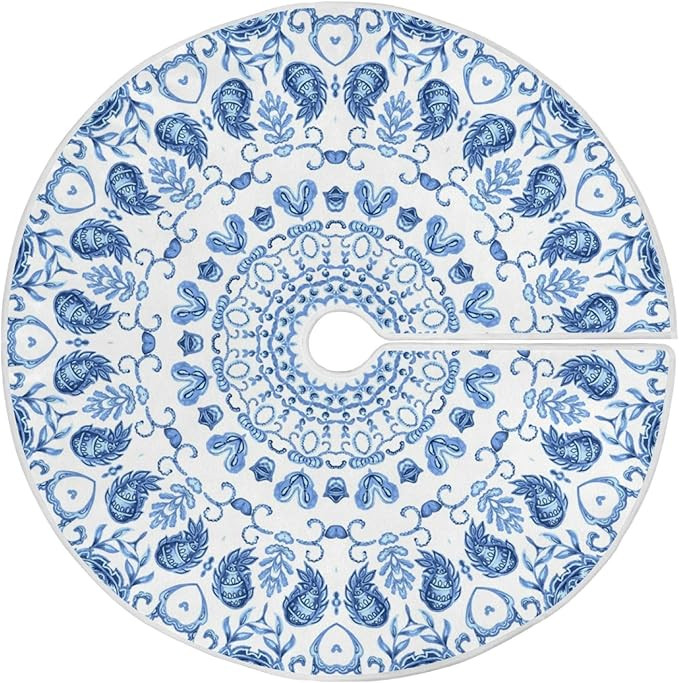Aflyko Blue Christmas Tree Skirt Xmas Tree Base Cover Mat Holiday Party Decor 35.4" | Amazon (US)