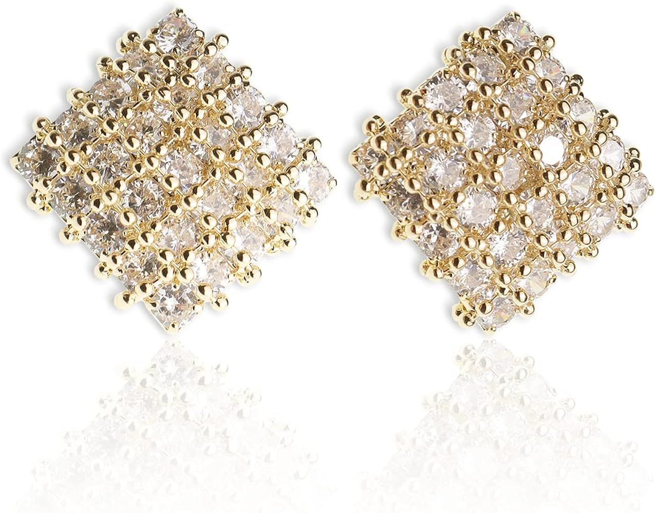 Sonateomber Large Gold CZ Square Geometric Stud Earrings for Women - Big Vintage Sparkly Cubic Zi... | Amazon (US)