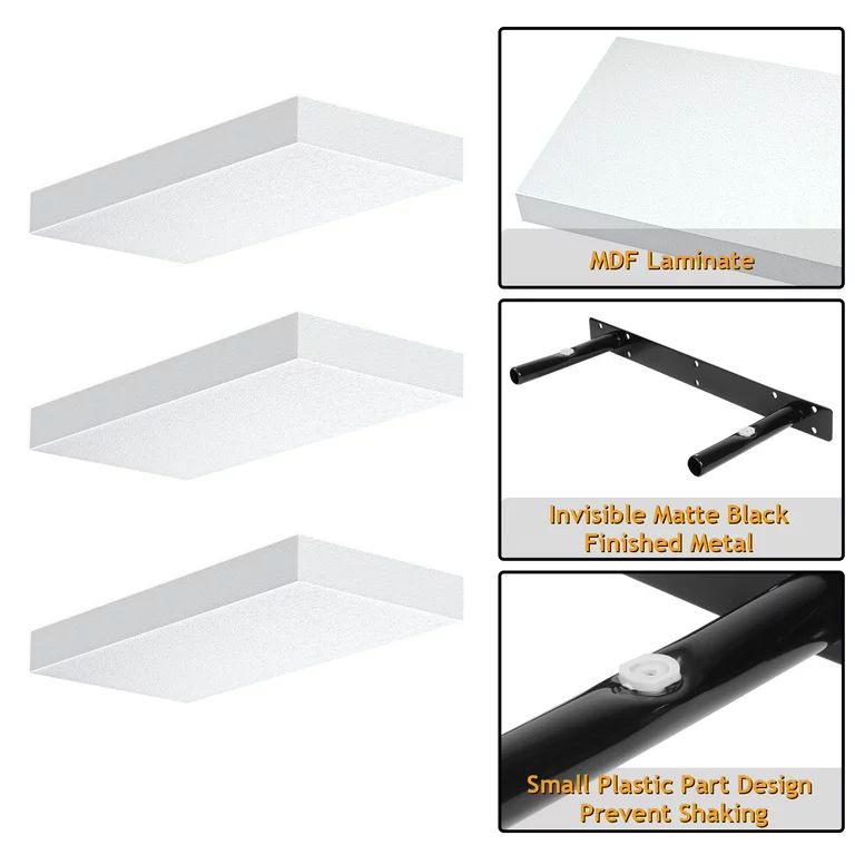 Myfurnideal 3 Packs Floating Shelves with Invisible Brackets Wall Mounted Shelves for Bedroom, Ba... | Walmart (US)