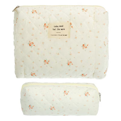 Unique Bargains Durable Small Quilted Makeup Bag 2Pcs Beige | Target