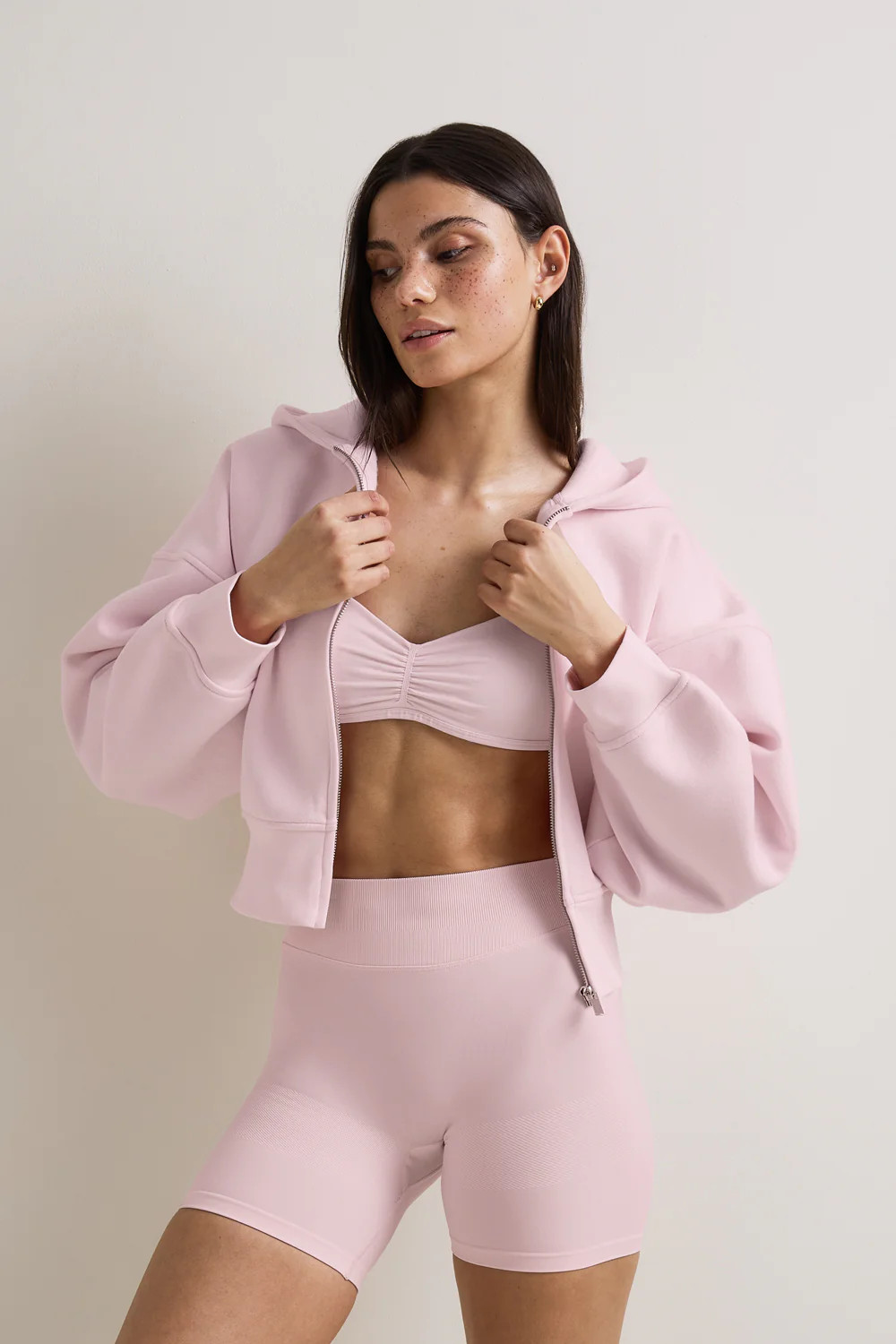 Cocoon Zip Through Hoodie - Ballet Pink | TALA (UK)