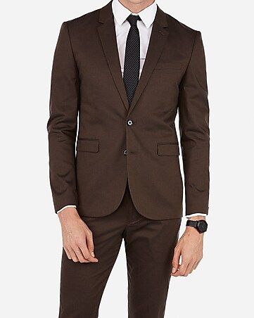 extra slim brown oxford stretch cotton suit jacket | Express