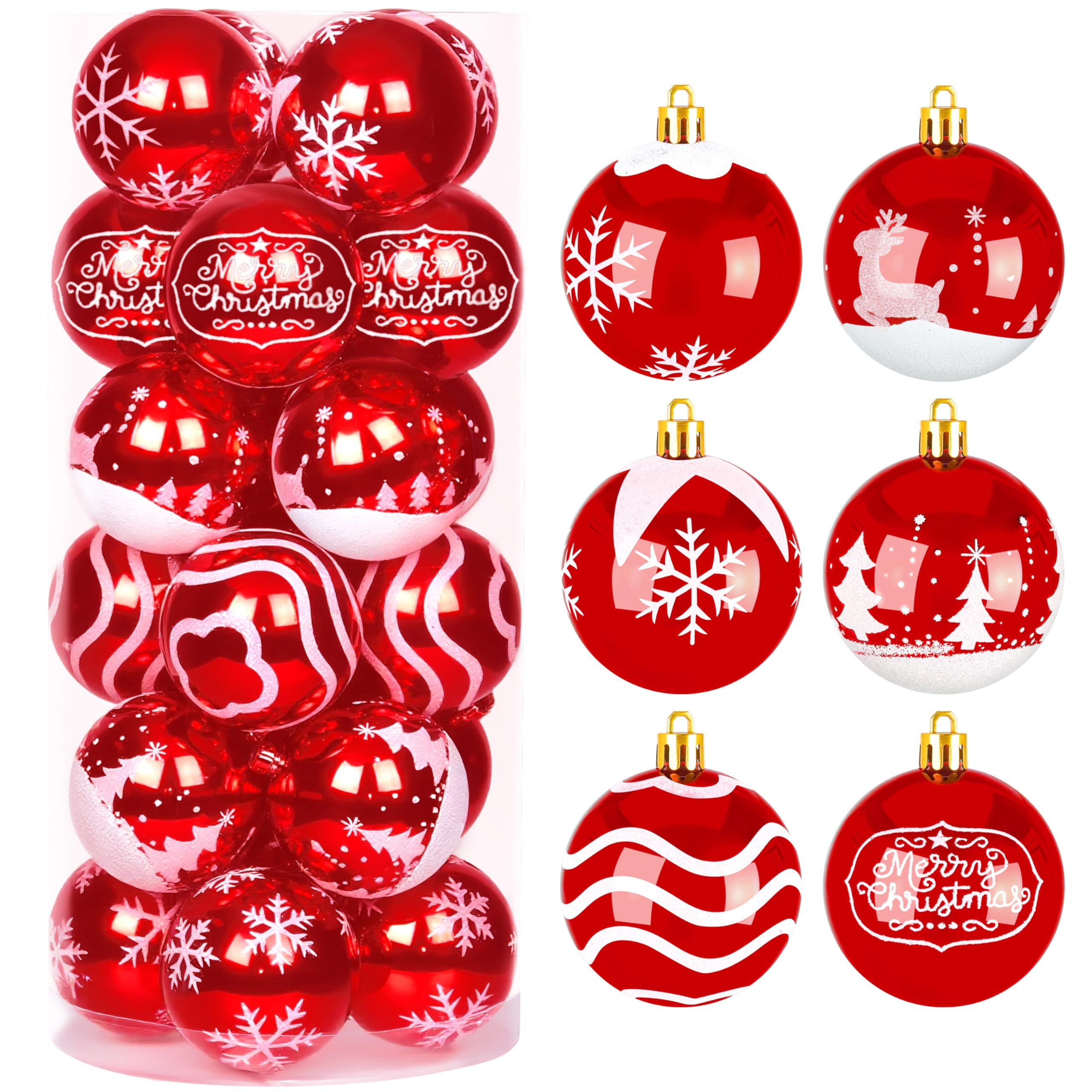 Joiedomi 24 Pcs 2.3” Red & White Christmas Ball Ornaments, Shatterproof Plastic Christmas Tree ... | Amazon (US)