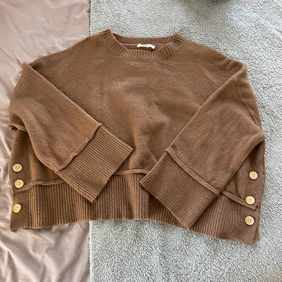 Brown Cropped Sweater with Buttons Size Small | Poshmark