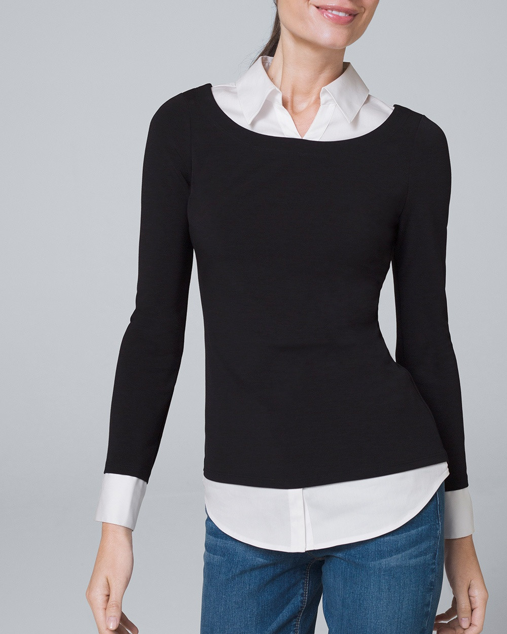 Women's Twofer Top by White House Black Market, Black/Ecru, Size 10 | White House Black Market