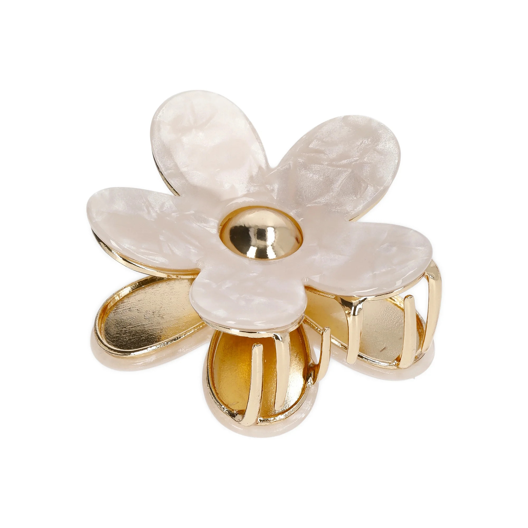 No Boundaries Flower Hair Claw Clip, Ivory/Goldtone, Women's | Walmart (US)