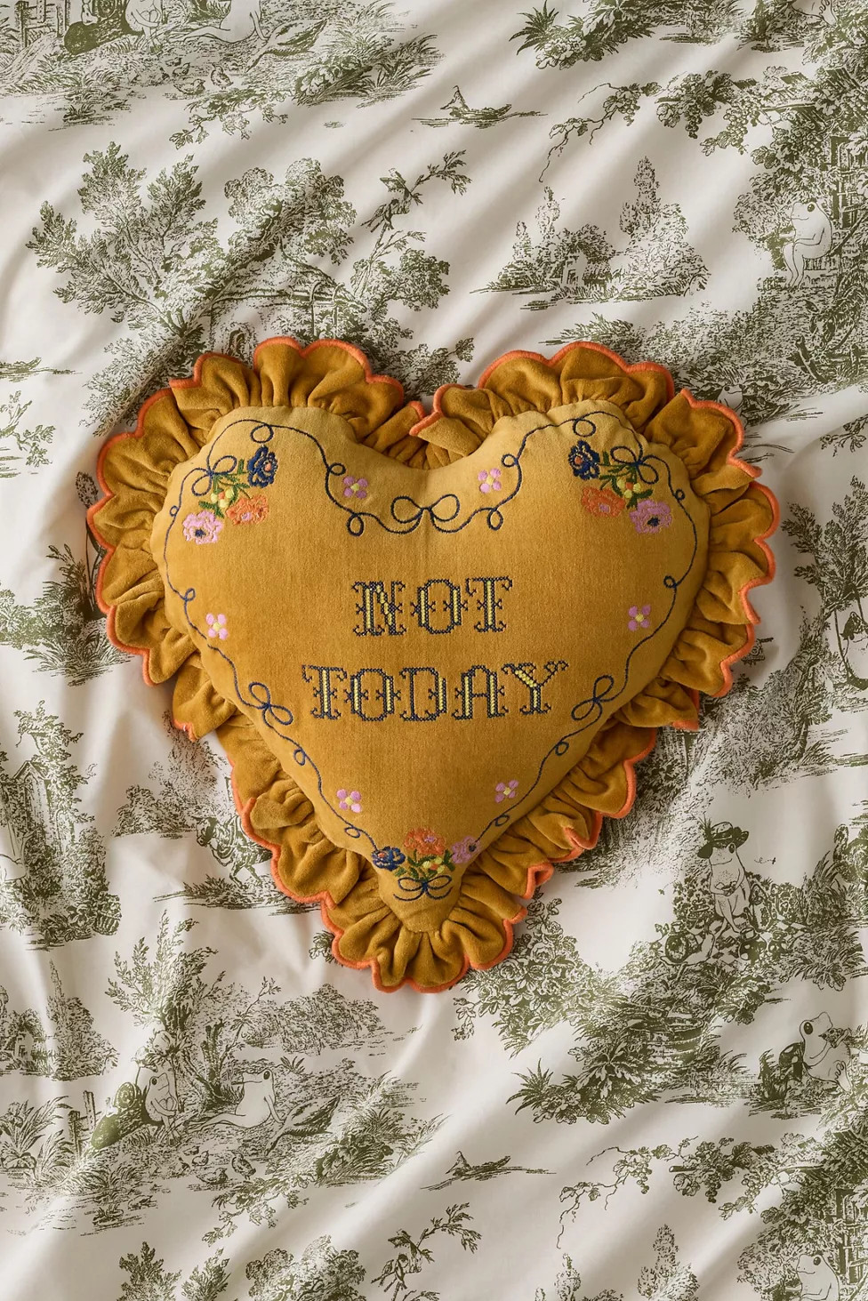 Ruffle Heart Velvet Throw Pillow | Urban Outfitters (US and RoW)