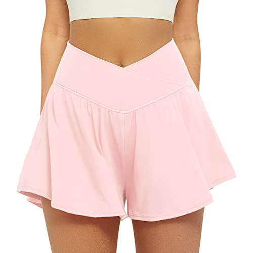 FireSwan Crossover Athletic Shorts for Women 2 in 1 Flowy Running Shorts with Pockets Spandex But... | Amazon (US)