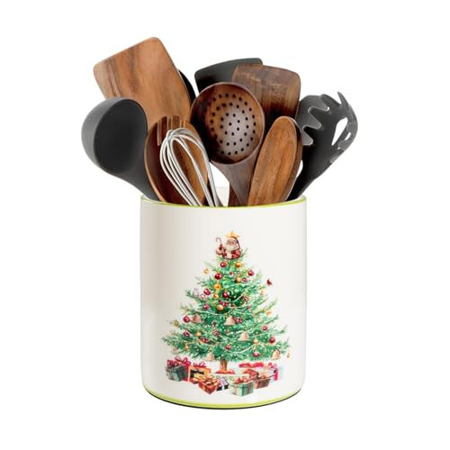 BOXJINCO Christmas Utensil Holder, Christmas Tree Utensils Holder for Christmas Kitchen Decor, Xmas Cute Ceramic Utensils Crock for Rustic Farmhouse Indoor Kitchen Decorations | Amazon (US)