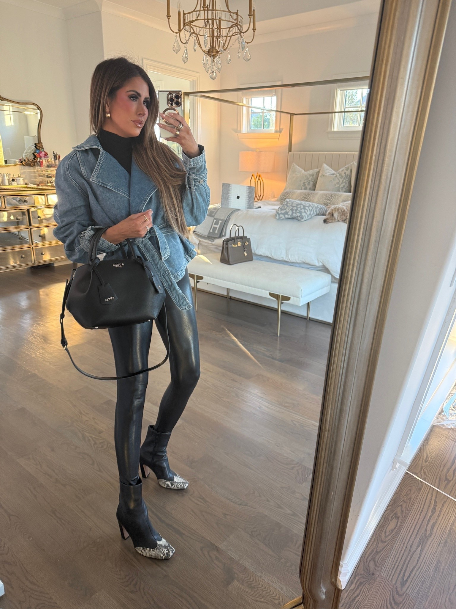 I’m wearing a size small in everything! These booties are so good - they are lookalikes to the Khaite booties that are nearly $1700! 

Cyber Monday, Guess Jacket, Guess purse, Amorette Bag, Steve Madden Booties, Khaite Booties lookalike, Black leggings, Emily Ann Gemma 

#LTKGiftGuide #LTKCyberWeek #LTKSeasonal