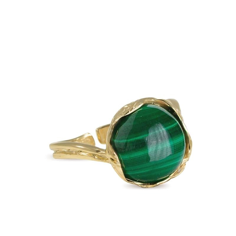 14k Gold Plated Sterling Silver Malachite Sizable Ring For Women; Vintage Style Gold Plated Malac... | Amazon (US)