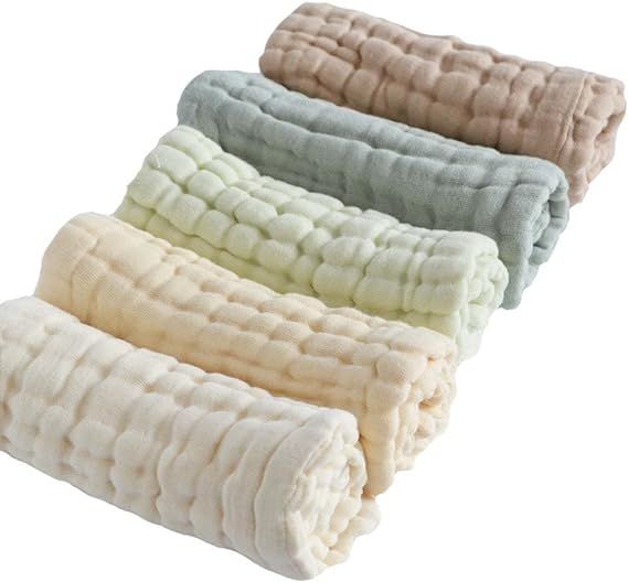 Amazon.com: Baby Washcloth Baby Towels and washcloths 5 Pack Muslin Baby Washcloths Super Soft Ne... | Amazon (US)