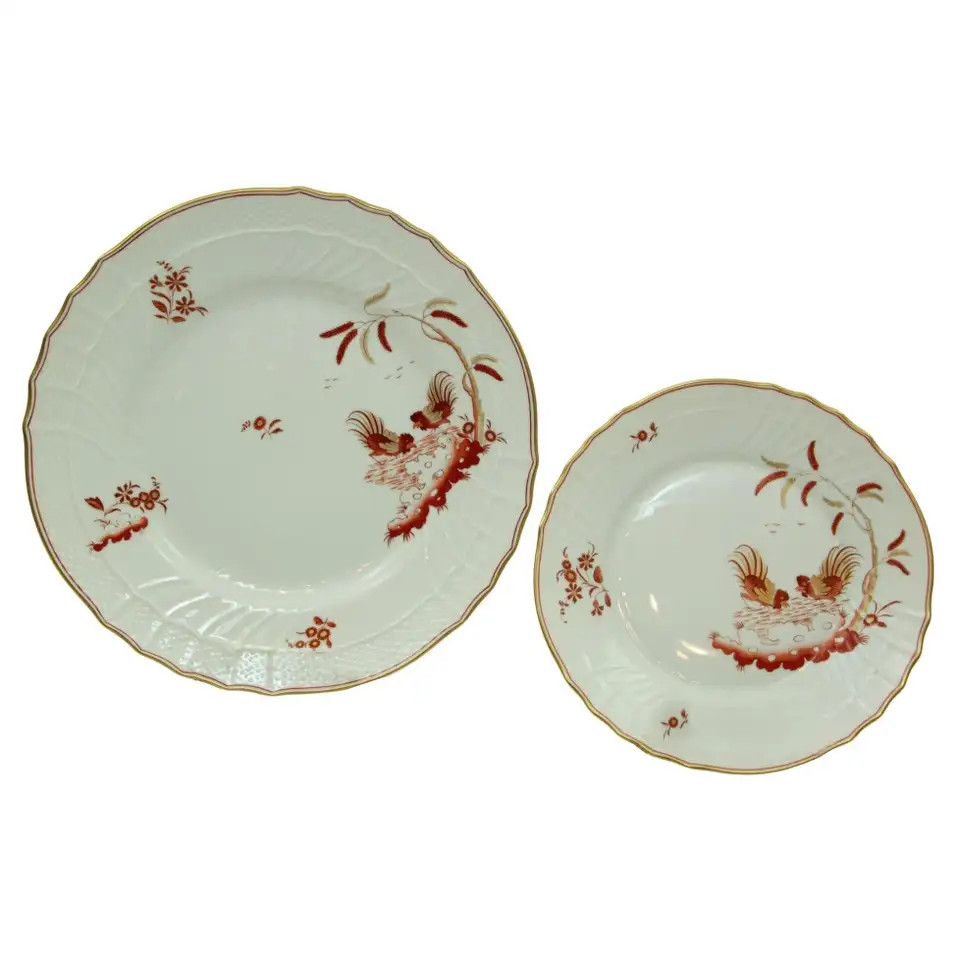 Richard Ginori SIENA Porcelain Dinner Plates Roosters Design Florence ITALY | 1stDibs