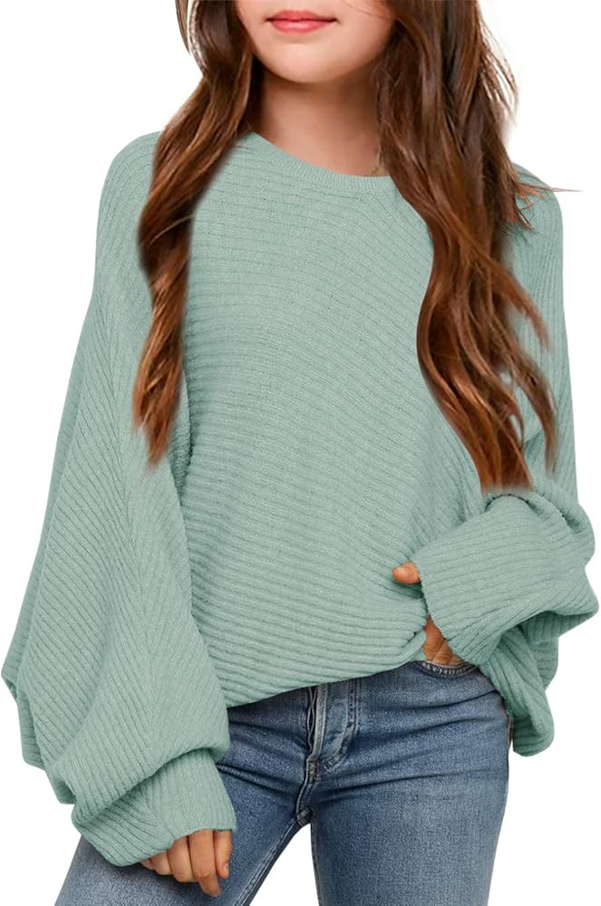 Mafulus Girl's Oversized Crewneck Fall Sweaters Kids Batwing Long Sleeve Slouchy Chunky Cute Pull... | Amazon (US)