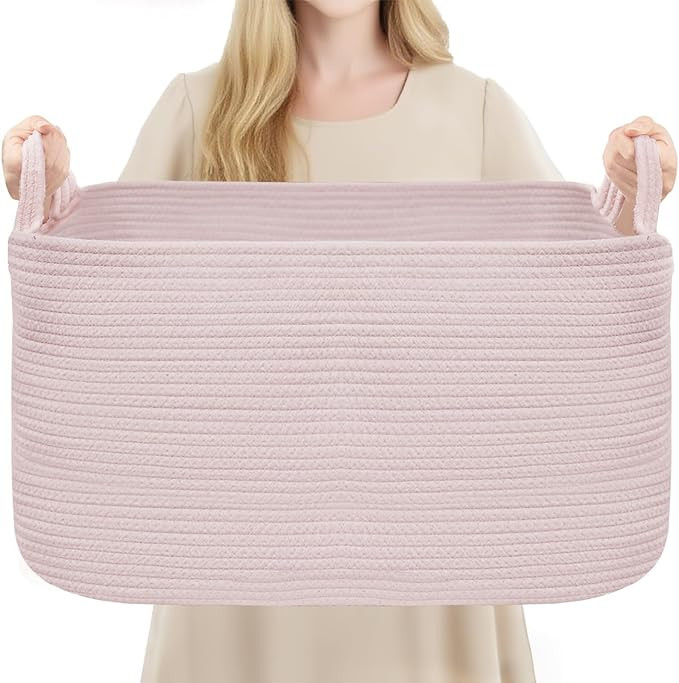 YOUDENOVA Large Blanket Basket, Rectangle Cotton Rope Storage Basket, Pink | 21.6''×14.9''×11.8... | Amazon (US)