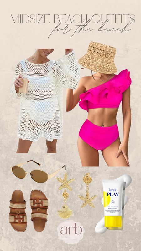 Midsize outfit inspo for what to wear to the beach with pink Amazon swimsuit + white knitted cover up perfect for curvy girls 

#LTKtravel #LTKmidsize #LTKswim
