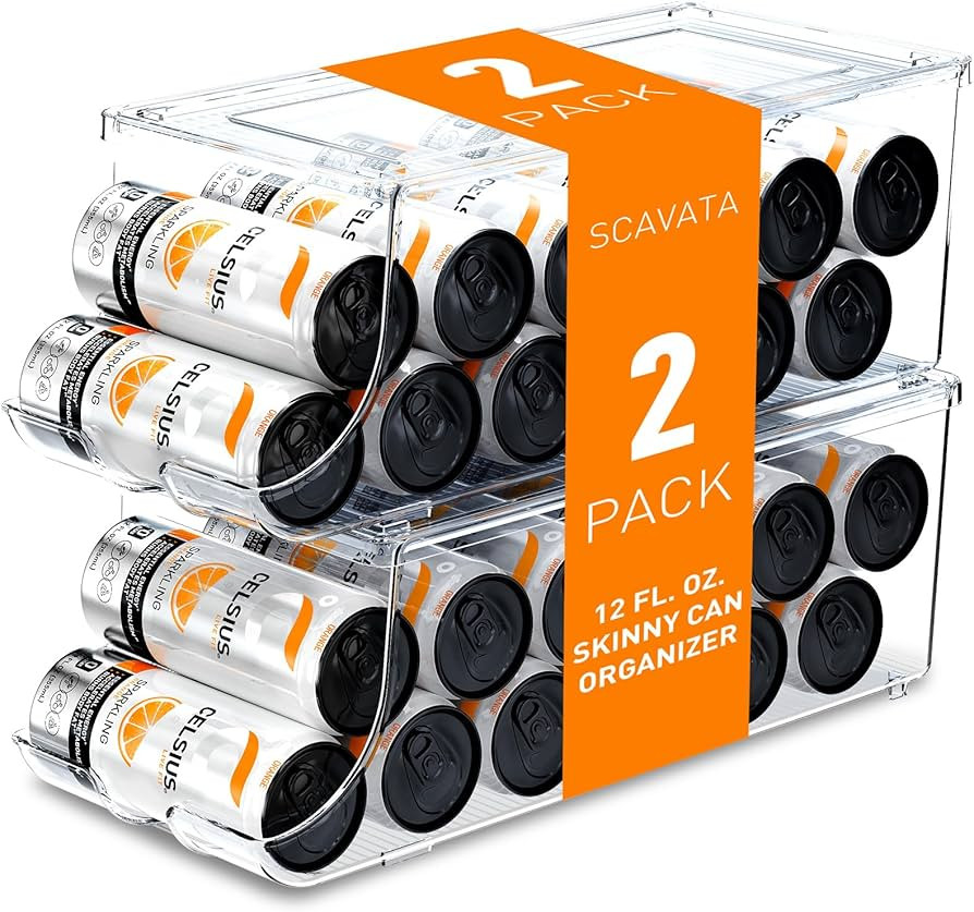 SCAVATA 2 Pack Skinny Can Organizer for Refrigerator, Stackable Tall Skinny Soda Pop Can Holder D... | Amazon (US)