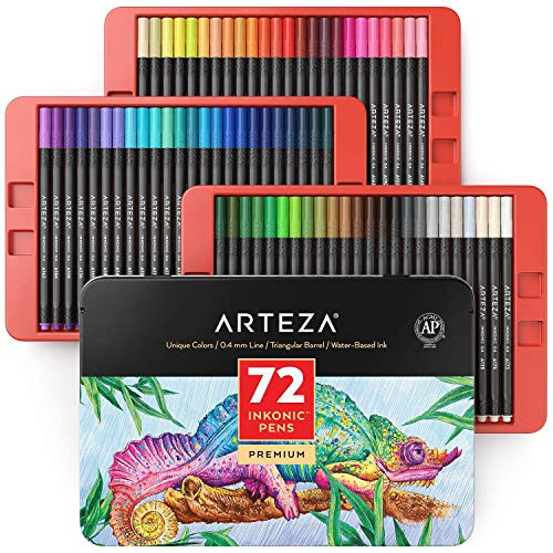 Arteza Inkonic Fineliners Fine Point Pens, Set of 72 Fine Tip Markers with Color Numbers, 0.4mm Tips | Amazon (US)