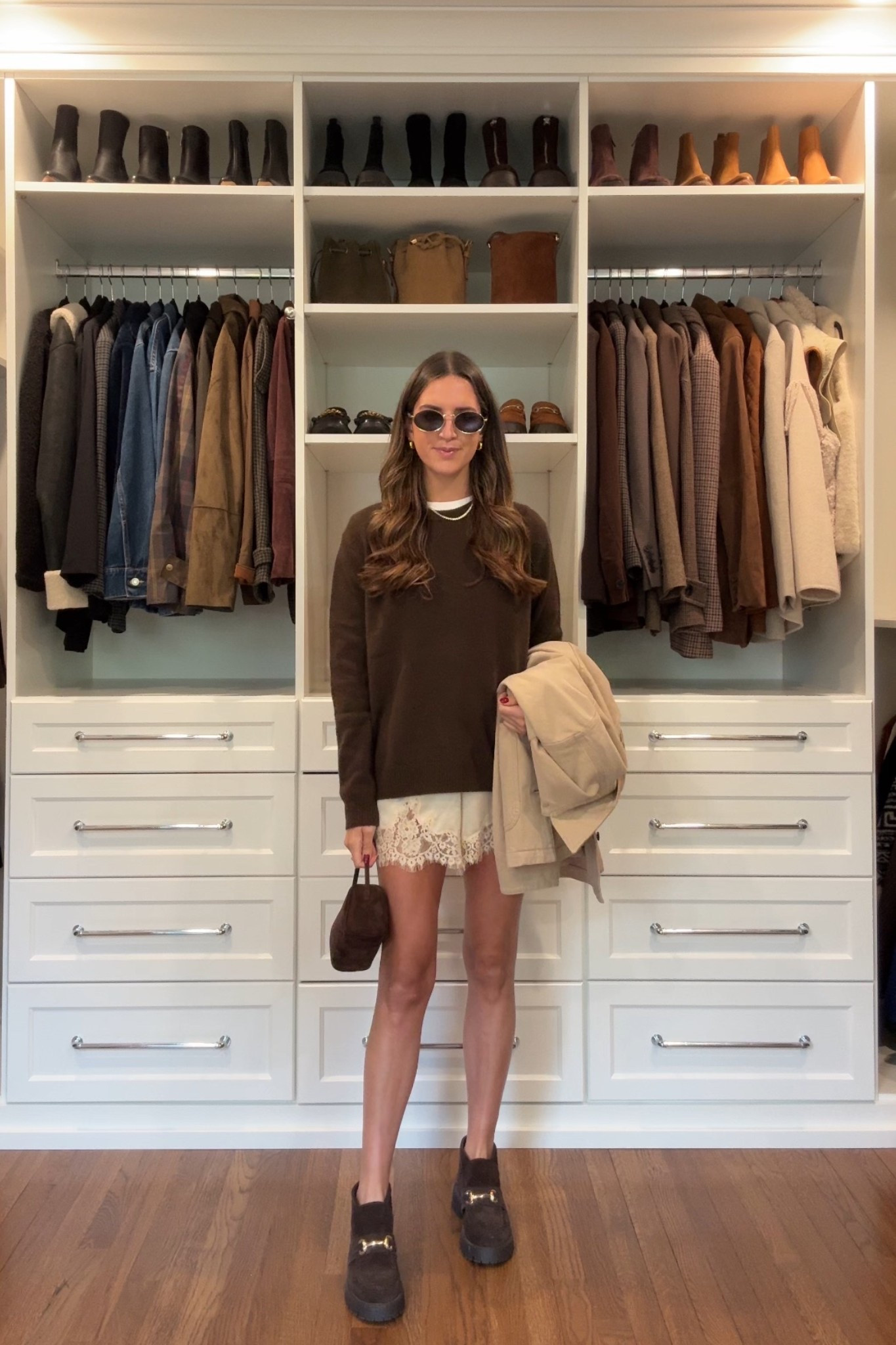 Small sweater 
Small shorts 
Small jacket

Fall outfit 
Loafers 

#LTKStyleTip #LTKFindsUnder100 #LTKShoeCrush
