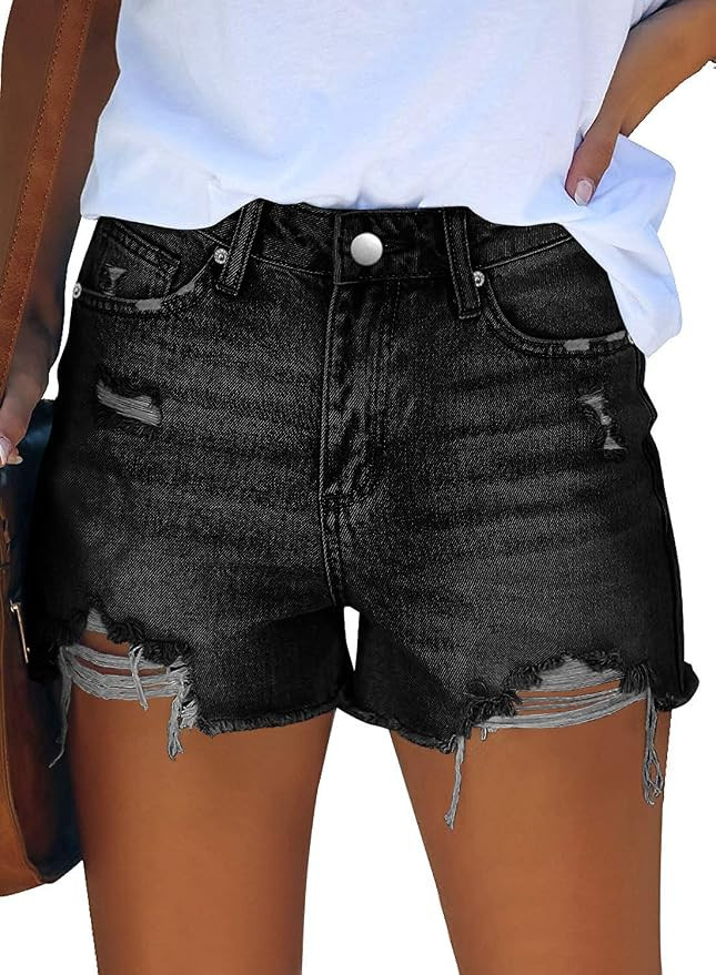CHICZONE Womens Mid-High Waisted Jean Shorts Ripped Cutoff Denim Shorts Stretchy Summer Short Pan... | Amazon (US)