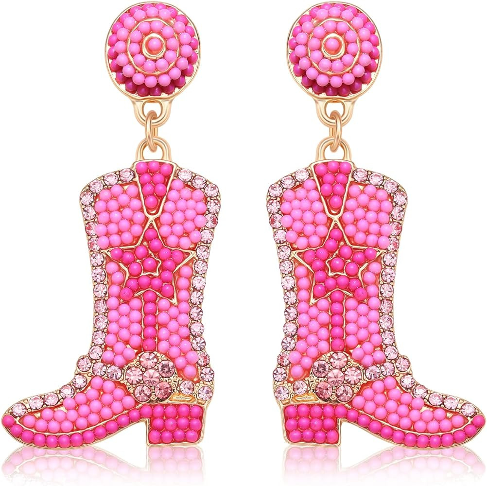 Beaded Cowgirl Boot Earring Western Cowboy Boots Earrings for Women Boho Rhinestone Beads Shoes D... | Amazon (US)