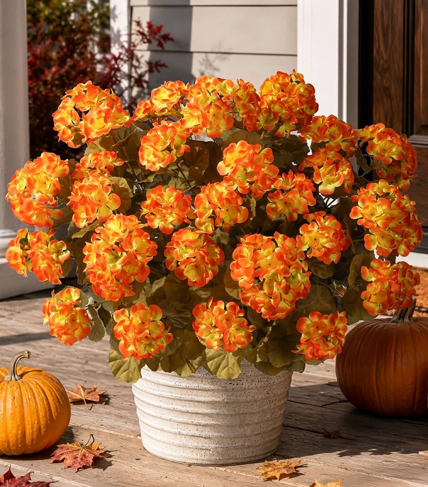Fake Geraniums Artificial Flowers for Outdoors Autumn Decoration, 6 Bundles Silk Geraniums Look R... | Amazon (US)