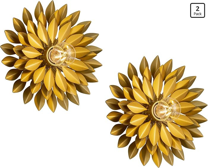 TOCHIC Vintage Wall Sconces Set of Two, Modern Farmhouse Gold Metal Leaf Wall Mounted Light Dimma... | Amazon (US)