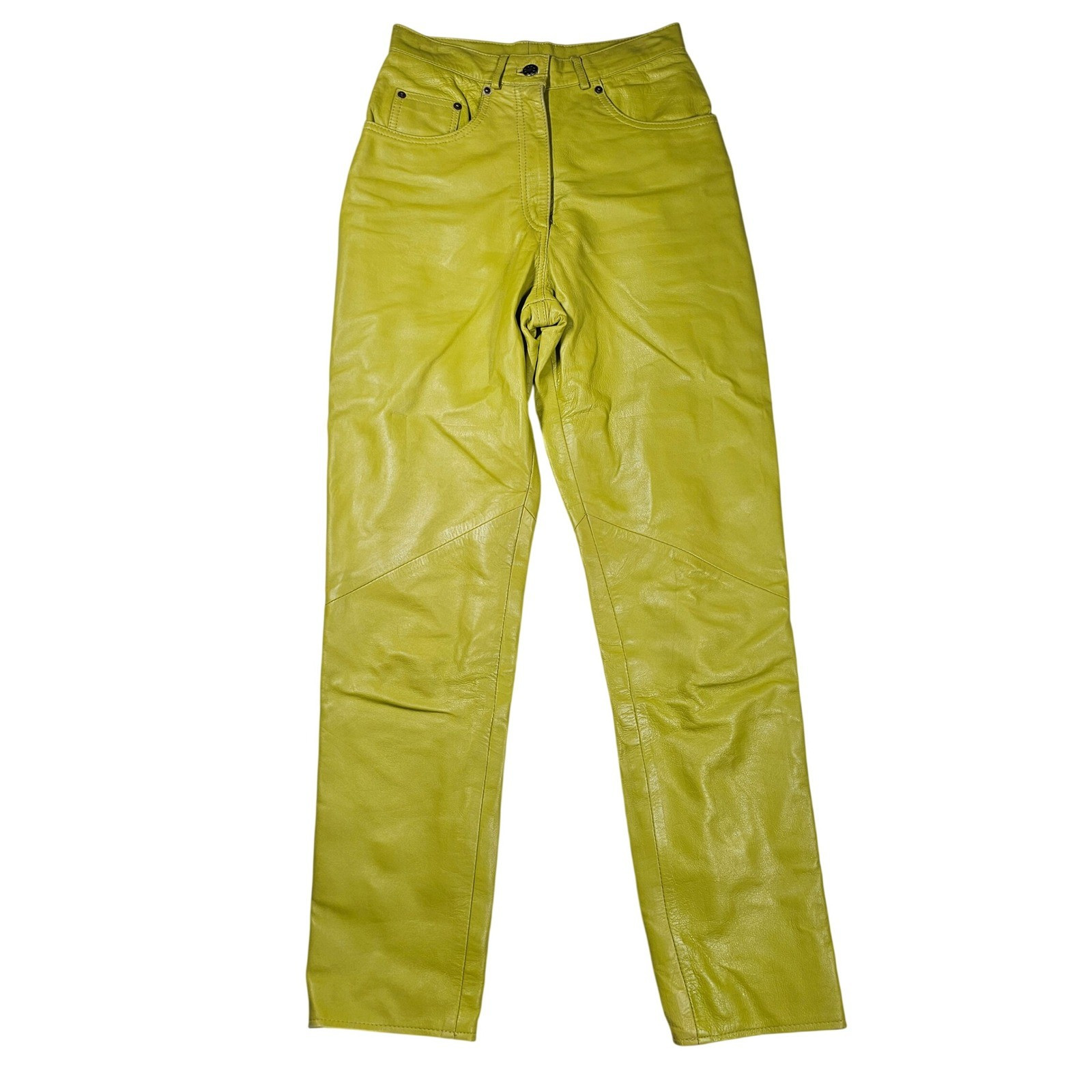 Vintage 90's High Waisted Leather Tapered Pants Lime Green Vakko Sport Womens 6 | eBay US