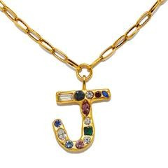"J" Emilie Gem Initial Necklace | Sequin